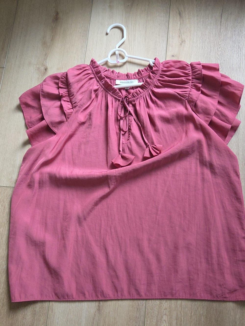 Rose & Olive Mauve Pink Ruffle Sleeve Tie-Neck Blouse